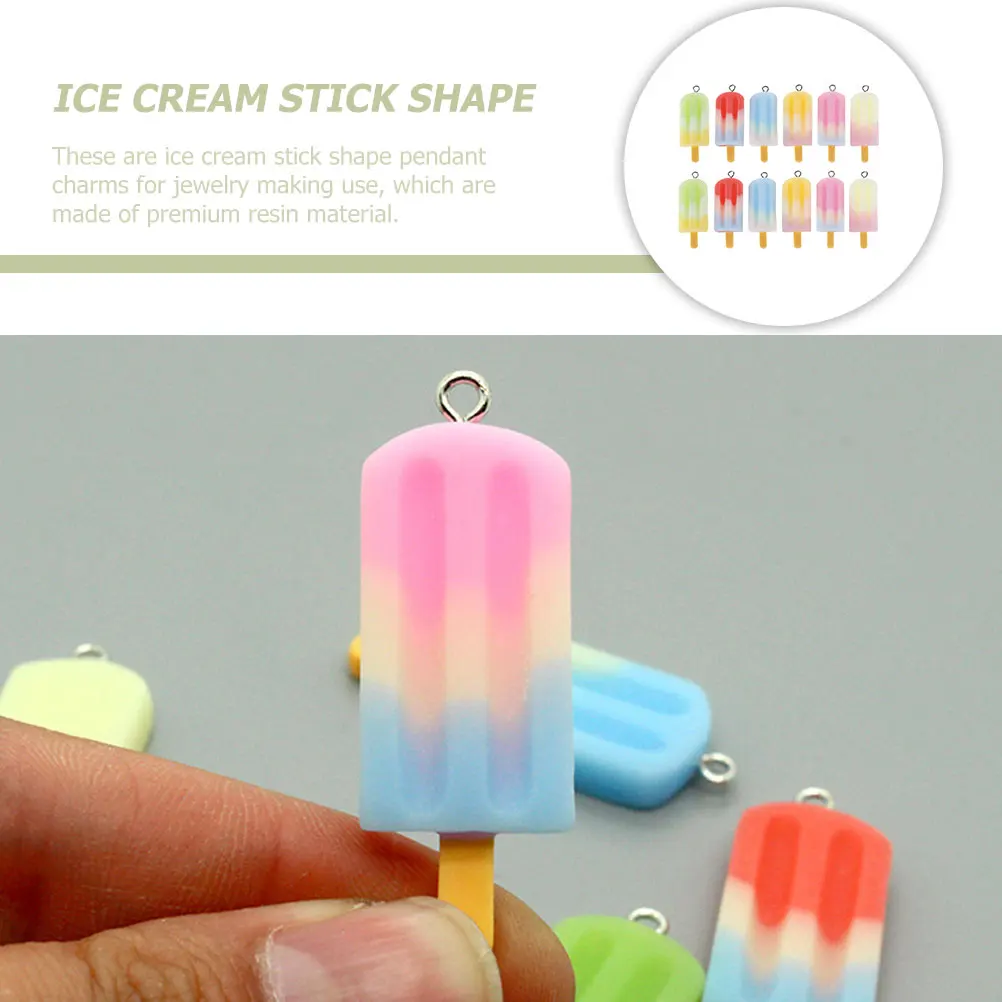 

20 Pcs Ice Cream Popsicle Pendant Ornaments Charms Ice-cream Stick-shape Pendants Necklace Small Mini Cute Key