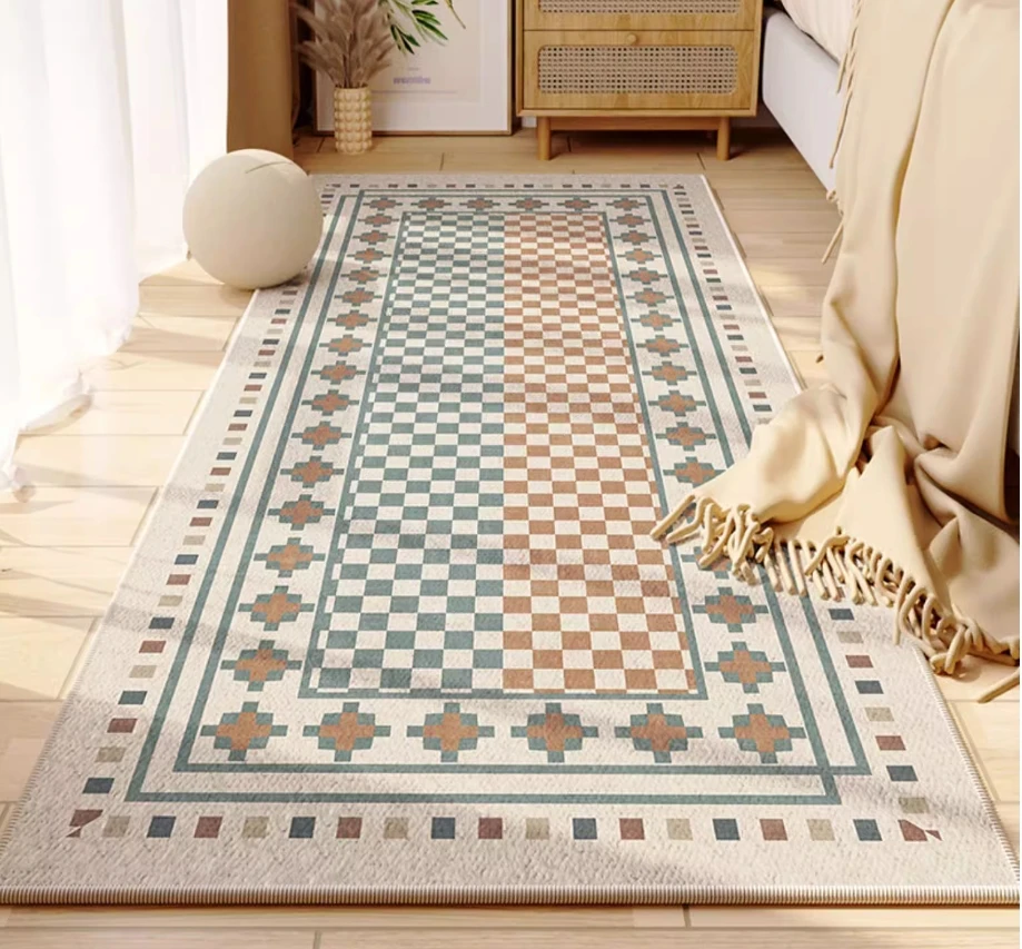 Retro Morocco Bedroom Living Room Bedside Carpet Floor Mat Floral Kilim Cotton Linen Rectangular Rug Persian Carpet Tapis