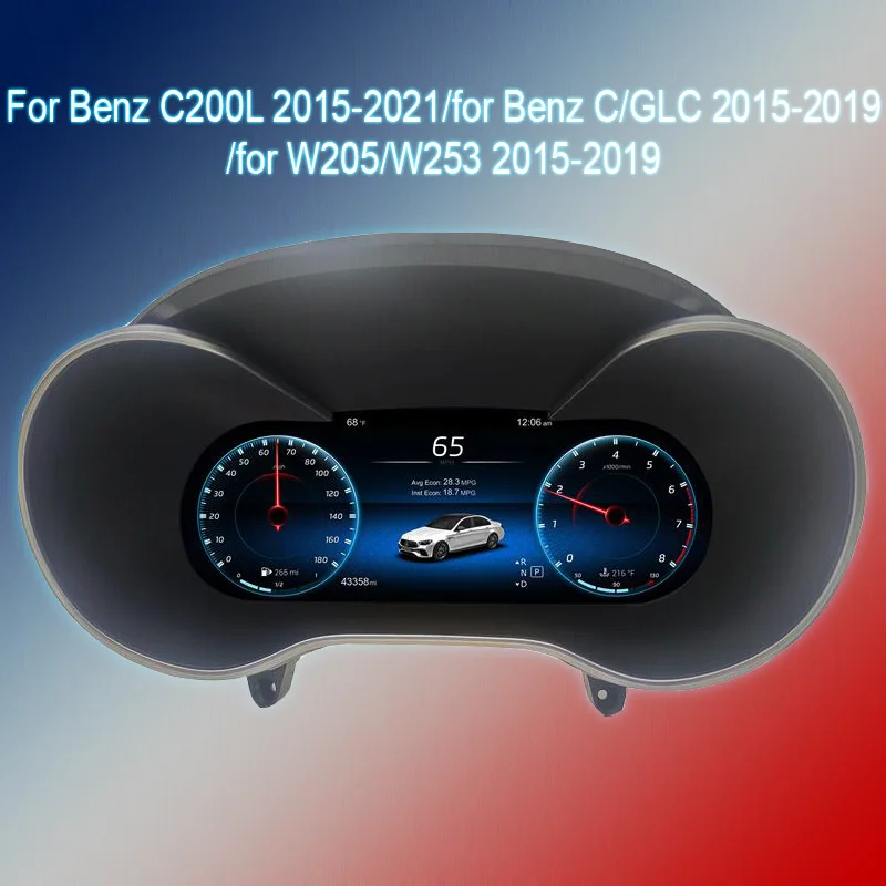 

Digital Instrument Cluster for Mercedes Benz C200L C/GLC W205/W253 Speedometer,Dashboard,12.3’’ HD screen