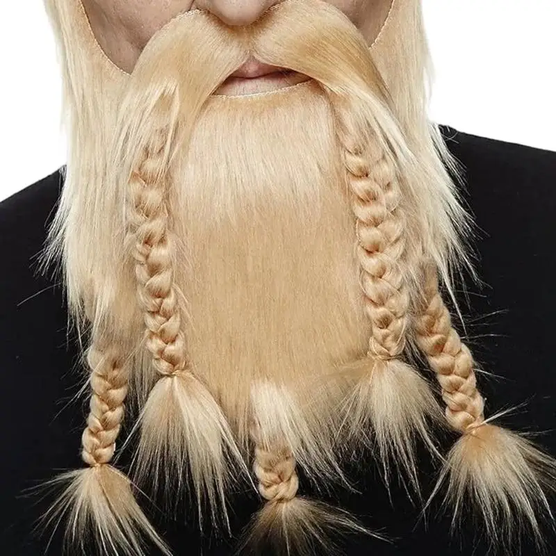 39BD Halloween Costume Beard with Braided Mustache for Cosplay Outfits