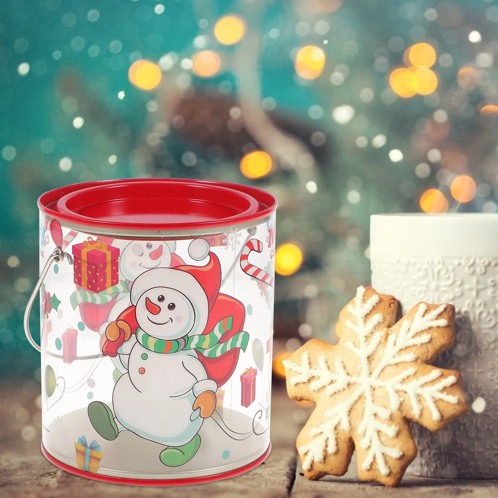 

8pcs Plastic Food Jars Holiday Buckets Lids Christmas Handle Cookie Biscuit Storage Candy Packaging Box Treat Xmas Gift