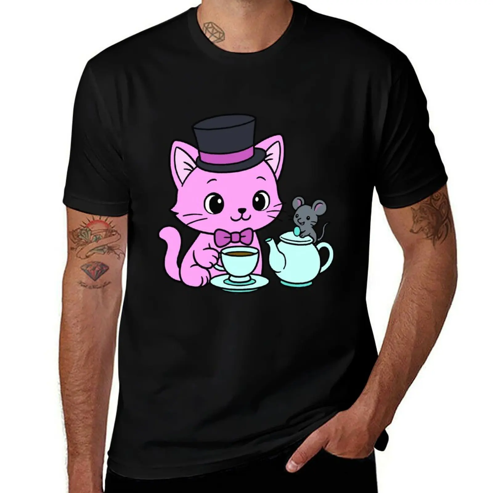 

Kitty Tea Party - Color - Pink T-Shirt cotton graphic tees Blouse cute clothes plus sizes mens t shirt