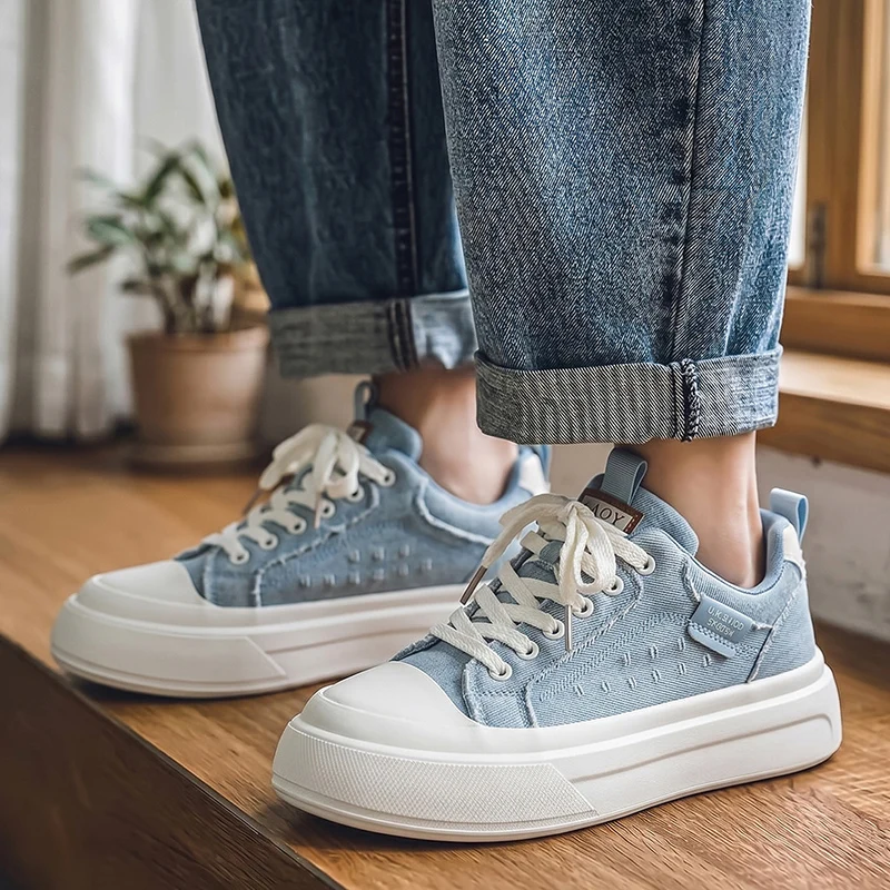Street Style Men's Canvas Sneakers Black Platform Sport Shoes Man Trainers Comfortable Casual For Men Vulcanized Skateboard Shoe
