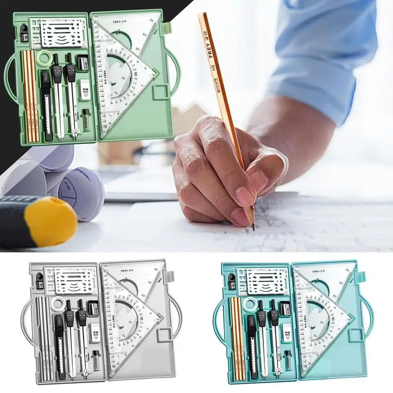 Drafting Kit Geometry Drawing Tools Set Triangle Ruler Compass Protractor Set Drafting Supplies Architecture Drawing Pencils