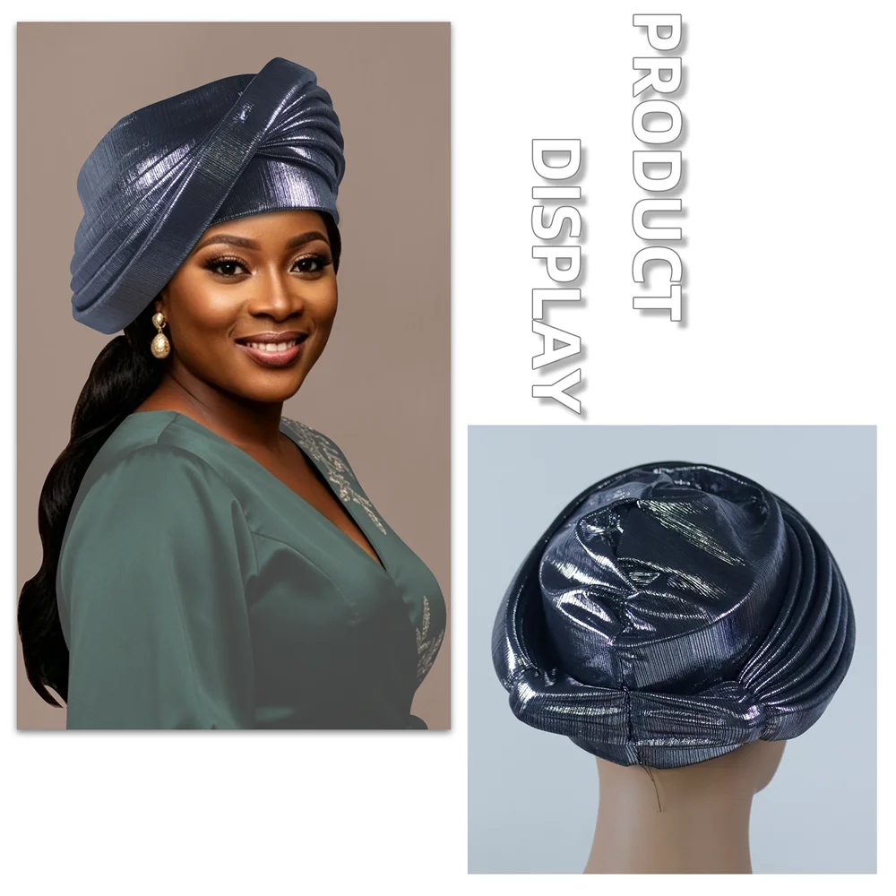 Solid Color Multi-layer Women's Turban Cap African Indian Caps Lady Head Wraps Nigerian Wedding Geles Party Headpiece Hat