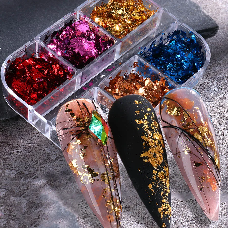 1 Box Mirror Aluminum Foil Nail Glitter Sequin Holographic Irregular Gold Silver Flake Metal Paillette Gel Polish Manicure Decor