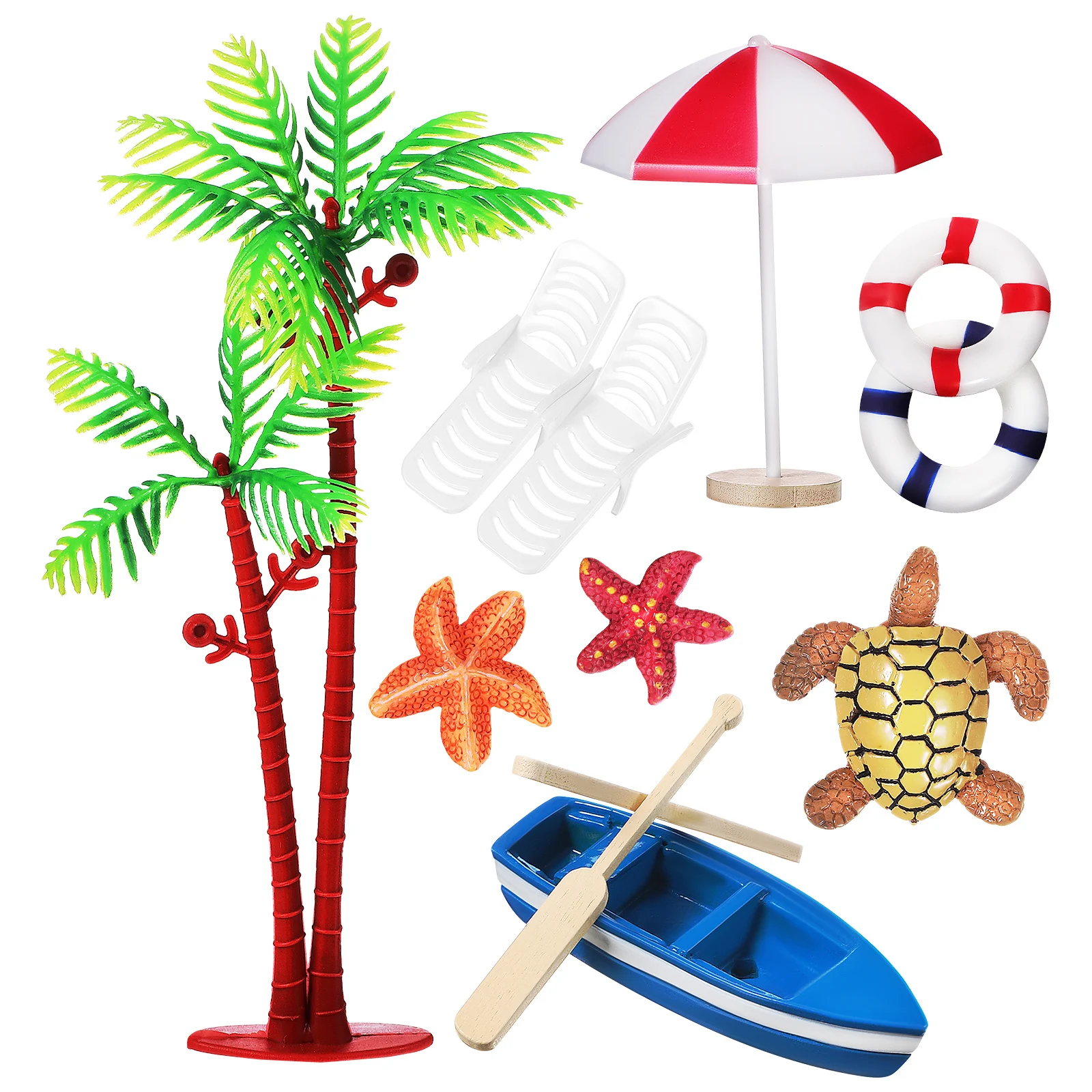 

10pcs Beach Themed Cake Decoration Kit Tropical Party Toppers Umbrella Realistic Birthday Ocean Supplies