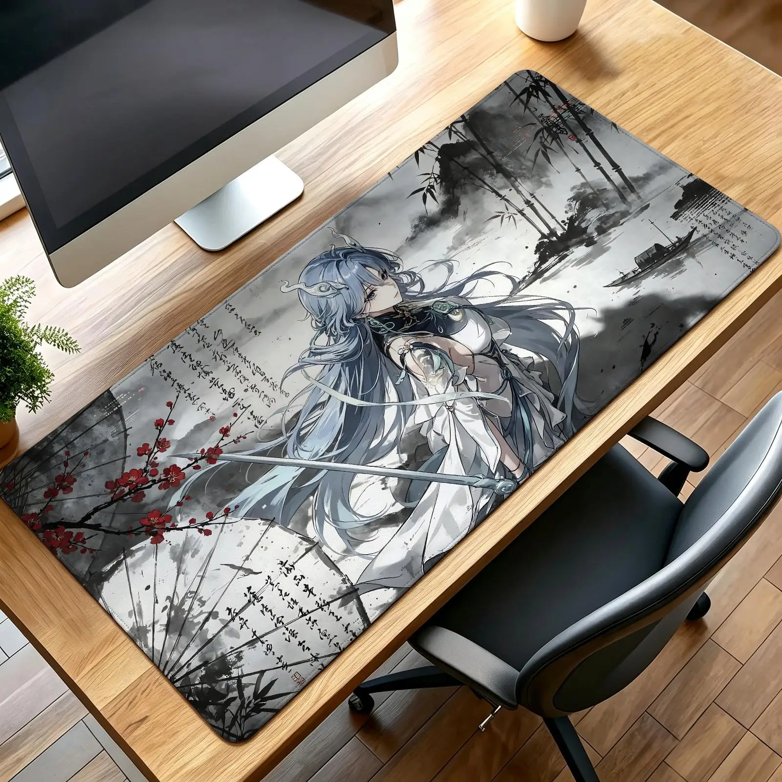 Mouse Pad XXL Anime Mouse Pad, stitched wearproof edge, Wuthering Waves Qingxiao smooth non-slip mat for desktop & laptop games