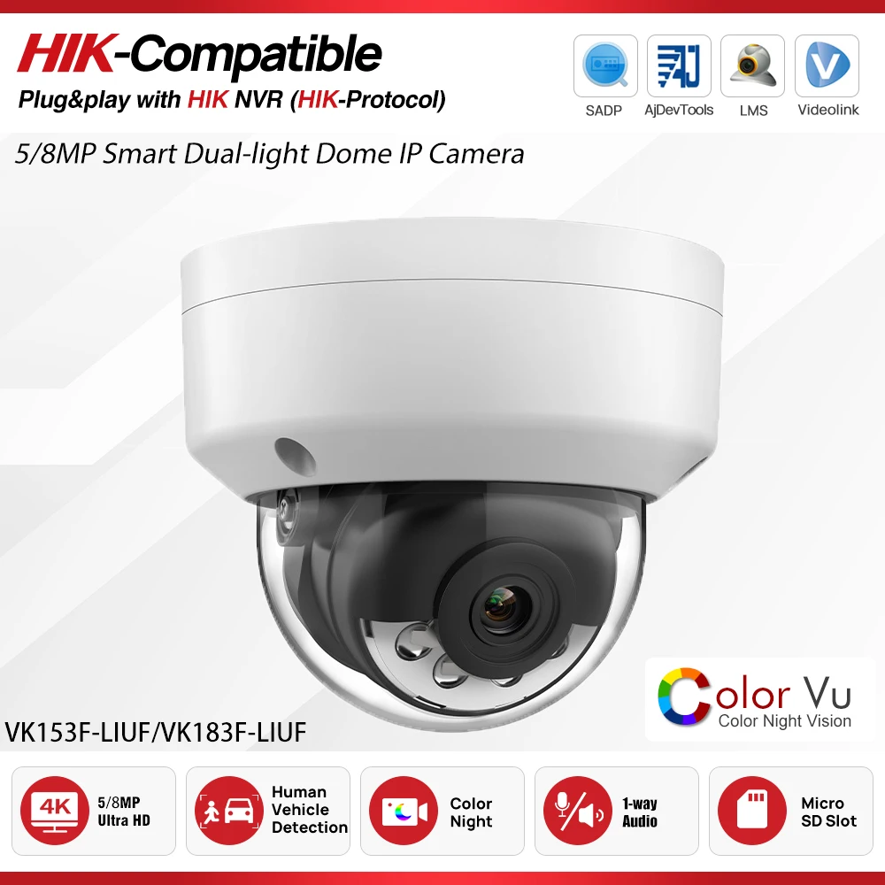 

Hikvision Compatible OEM 5/8MP Smart Hybrid Light Fixed Dome Network Camera MIC Human Vehicle Detection Security Camera