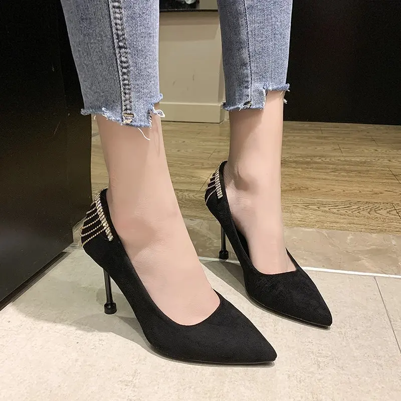 Elegant French Style Women's Shoes Pointed Toe 2024 New Arrival High Heels Socialite Look Thin Heel Outer Wear Niche