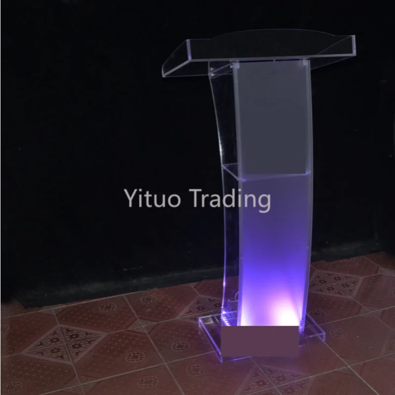 XY0002Crystal Speech Platform Plexiglass Colorful Lighting Welcome Reception Desk Square Conference Chair Taiwan Teaching Podium