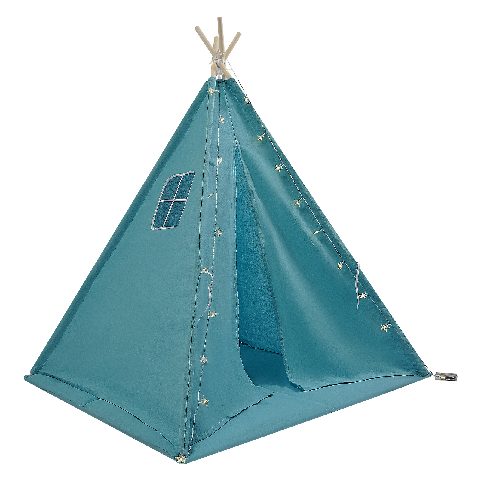 Tipi-Zelt für Kinder – Spielzelt aus 100 % Baumwolle und Leinen mit gepolsterter Matte und Sternlichtern, faltbares Indoor-Spielzelt für Mädchen und Jungen – Detail 28