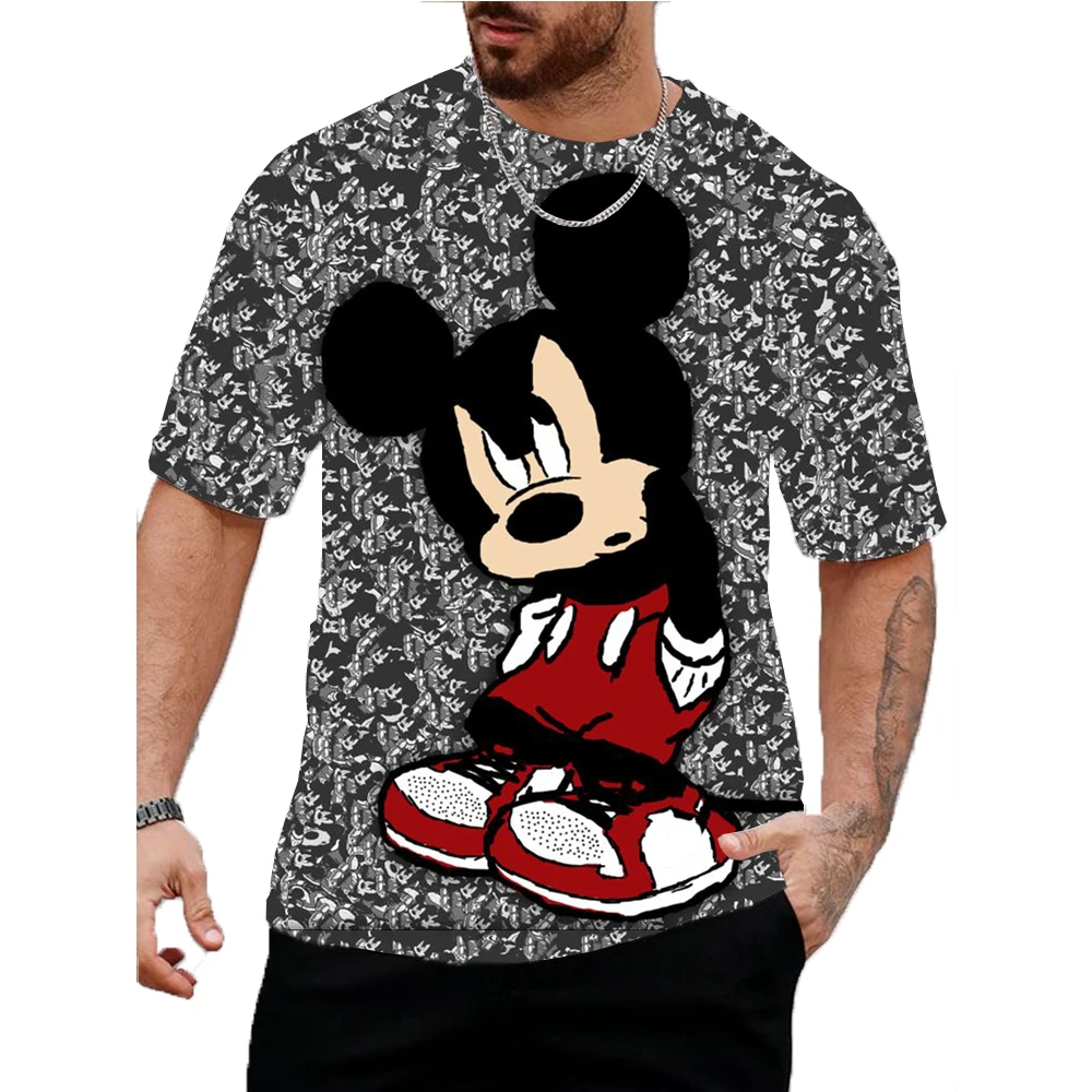 Summer Mens Casual T-shirts High Quality Disney Mickey Mouse Print Brand Tee Shirts Classic Male Daily Short Sleeve Cool Tops