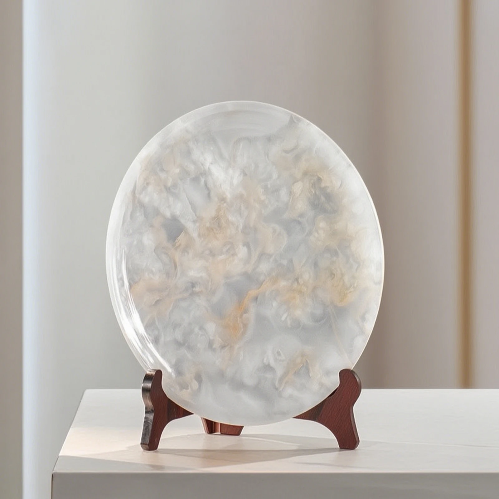 Marble Plate with Stand Decorative Marble Tray Stone Fruit Platter Low-Profile Round Tray Easy to Clean for Coffee Table