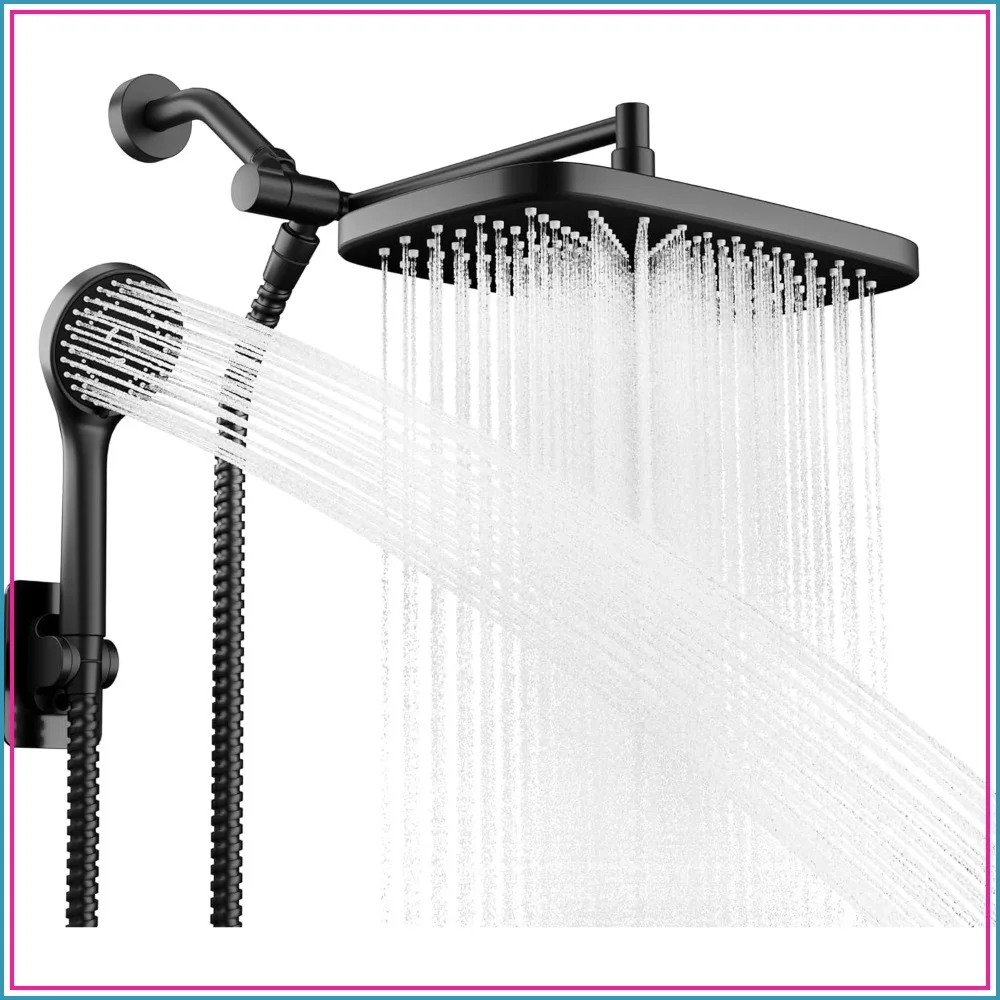 

Wide Rain Shower Head with 5 Modes Handheld, High Pressure Combo with Extension Arm for Bathroom, Adjustable Anti-Clog Nozzles