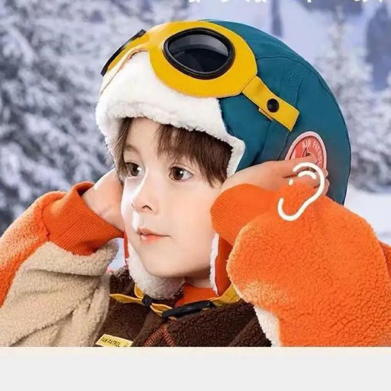 Bomber Hats For Girls Boys Unisex Earflap Hat Cold proof Aviator Glasses Winter Beanies Velvet Keep Warm Skiing Cap Outdoor New