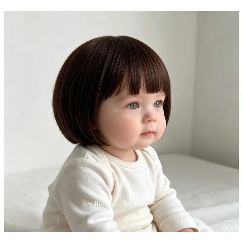 Daily Use Synthetic Baby Boy Girl Cosplay Hairpiece Children's Bob Wig with Bangs Infant Head Cover Wig for Photo Props