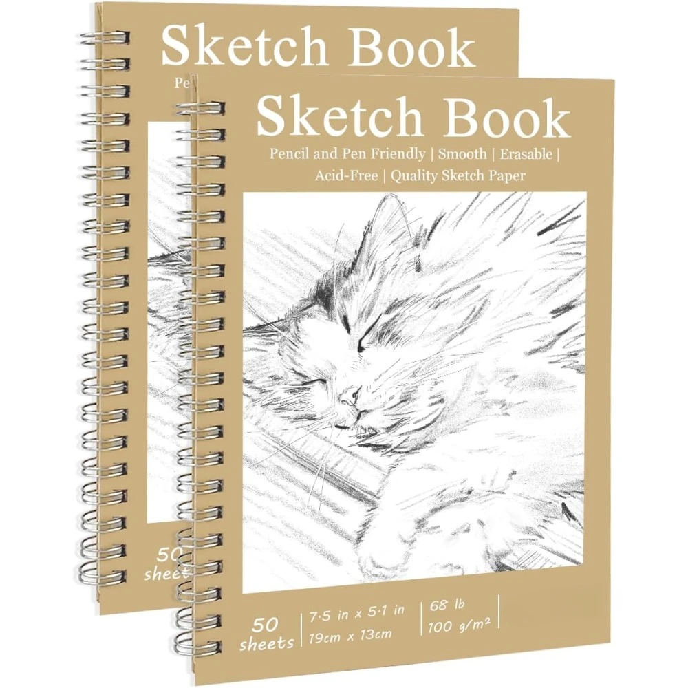 2 packs of sketchbooks 7.5x5.1 inches, pack of 50 sheets of 100gsm art paper, spiral-bound sketchbooks for drawing