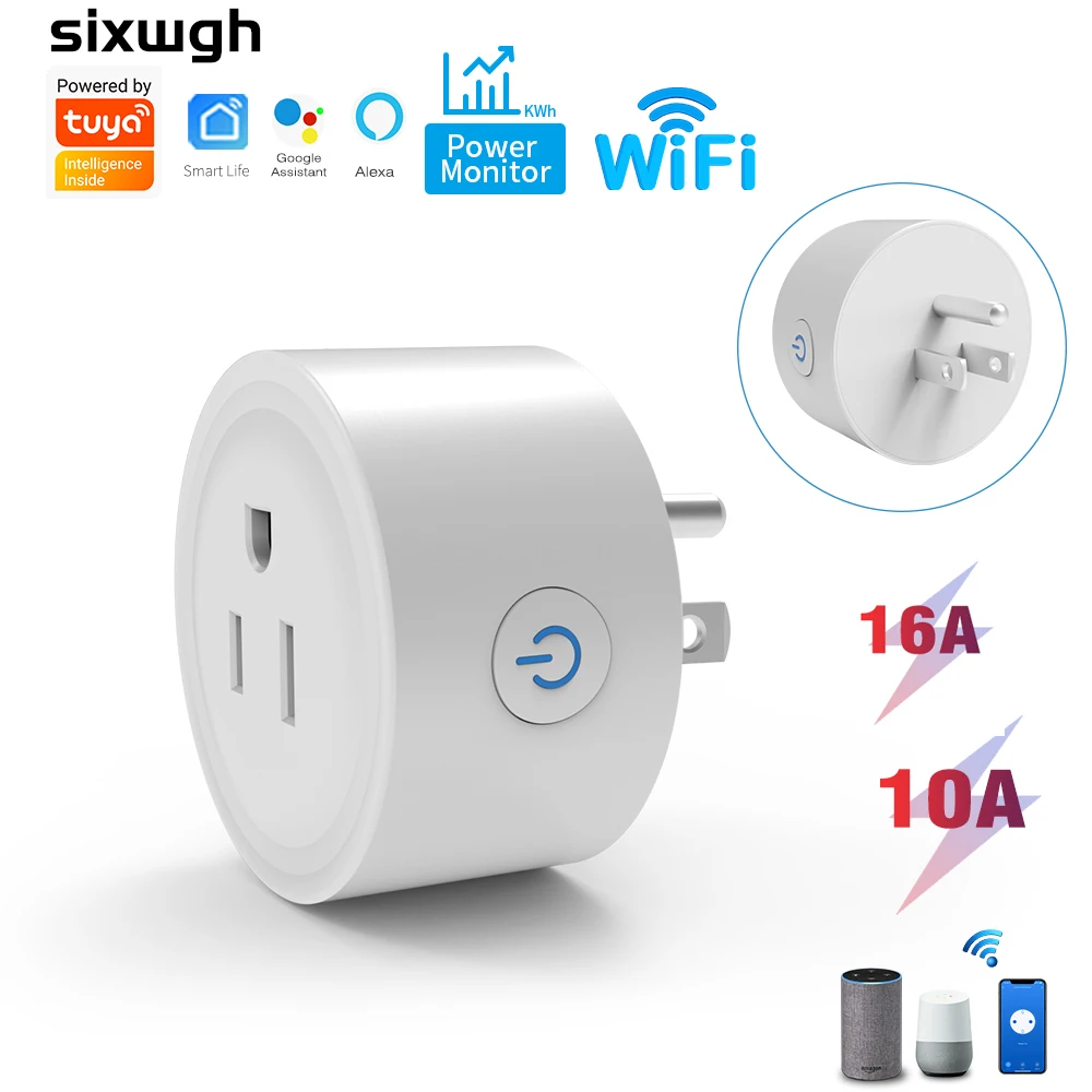 Умная вилка Tuya Wi-Fi США 20A/16A с монитором мощности, дистанционное управление, Google Assistant Alexa Yandex Alice, голосовое управление Умная вилка Tuya Wi-Fi США 20A/16A с монитором мощности, дистанционное управление, Google Assistant Alexa Yandex Alice, голосовое управление