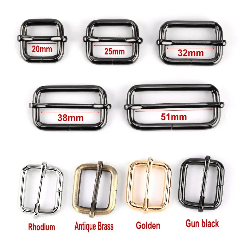 10pcs/pack Metal Slides Tri-Glides Wire-Formed Roller Pin Buckles Strap Slider Adjuster Buckles