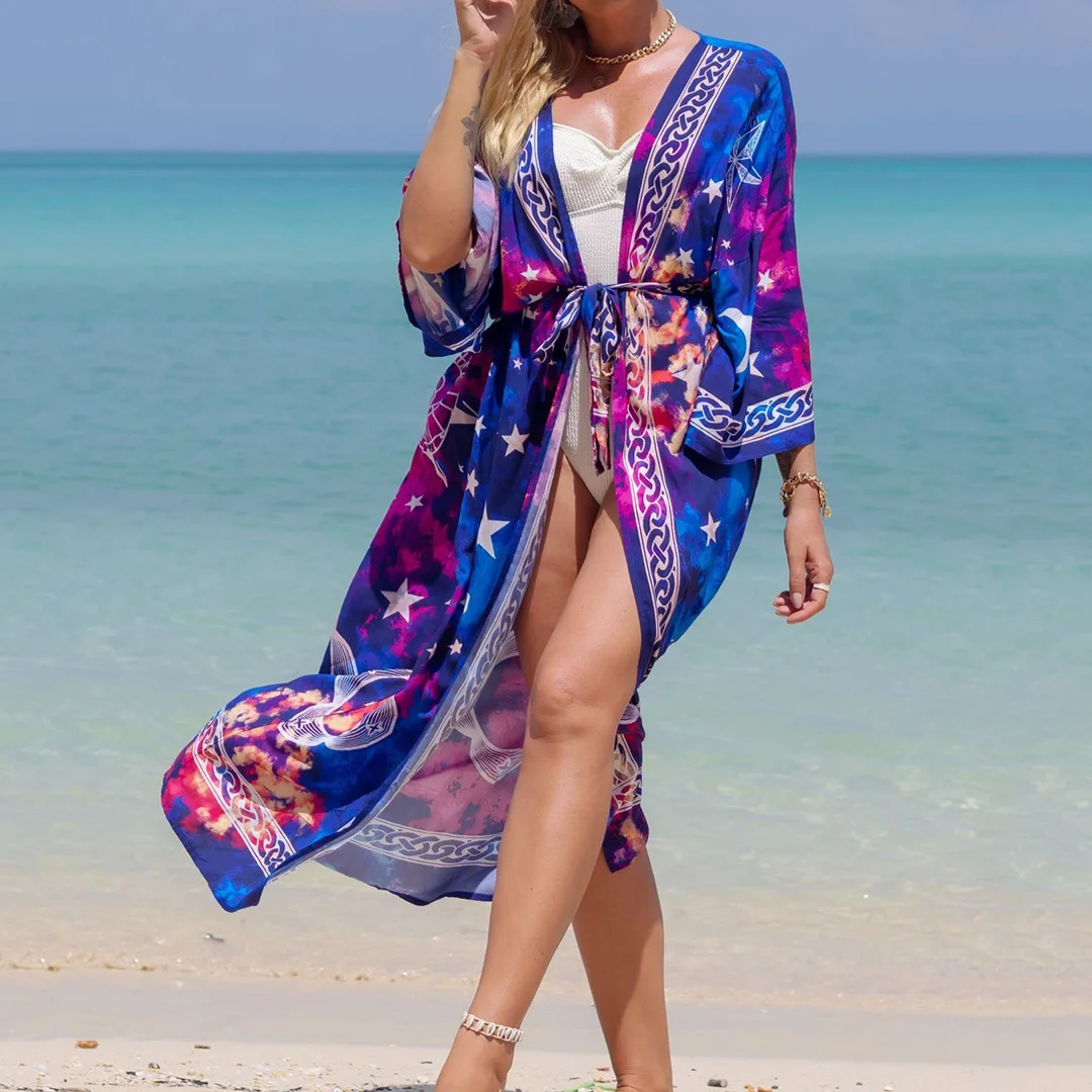 Schlangenmuster-Strandkleid, Strandmode, bedrucktes Maxikleid, Kimono, Boho-Langtunika, Strandkleidung, Damen-Strandüberwurf, Überwürfe, Damen V4426 – Detail 8