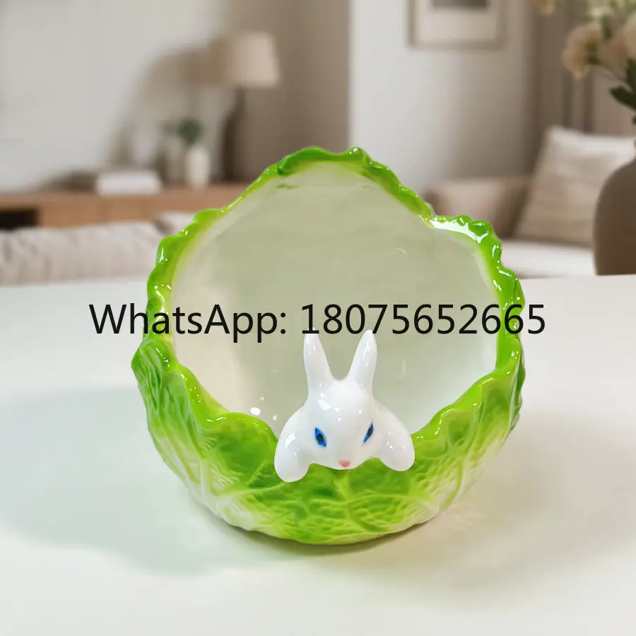 Entry door key storage ornament ceramic cabbage rabbit storage tray living room decoration