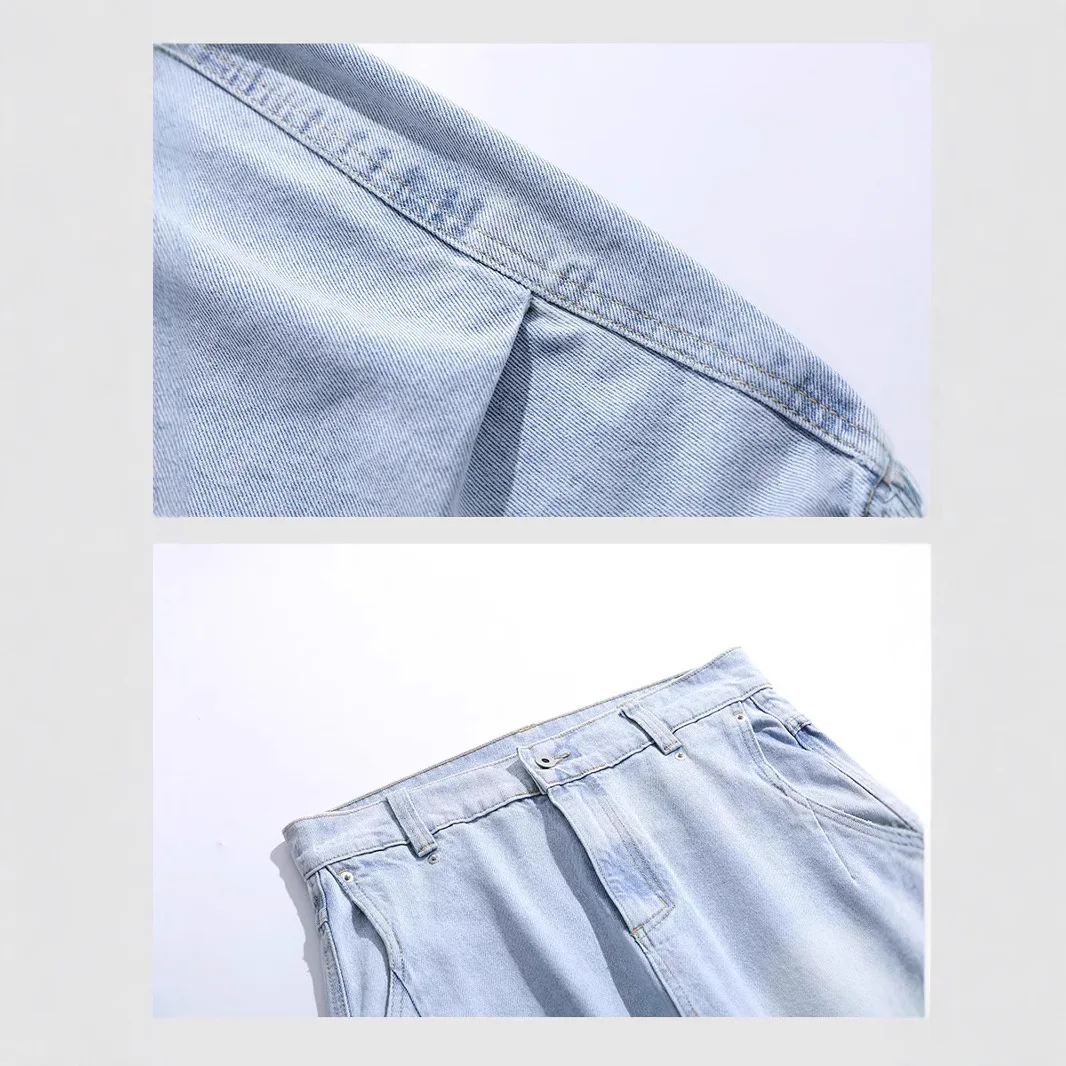 Amerikaanse stijl retro gewassen geplooide gedrapeerde machete jeans losse casual herenbroek