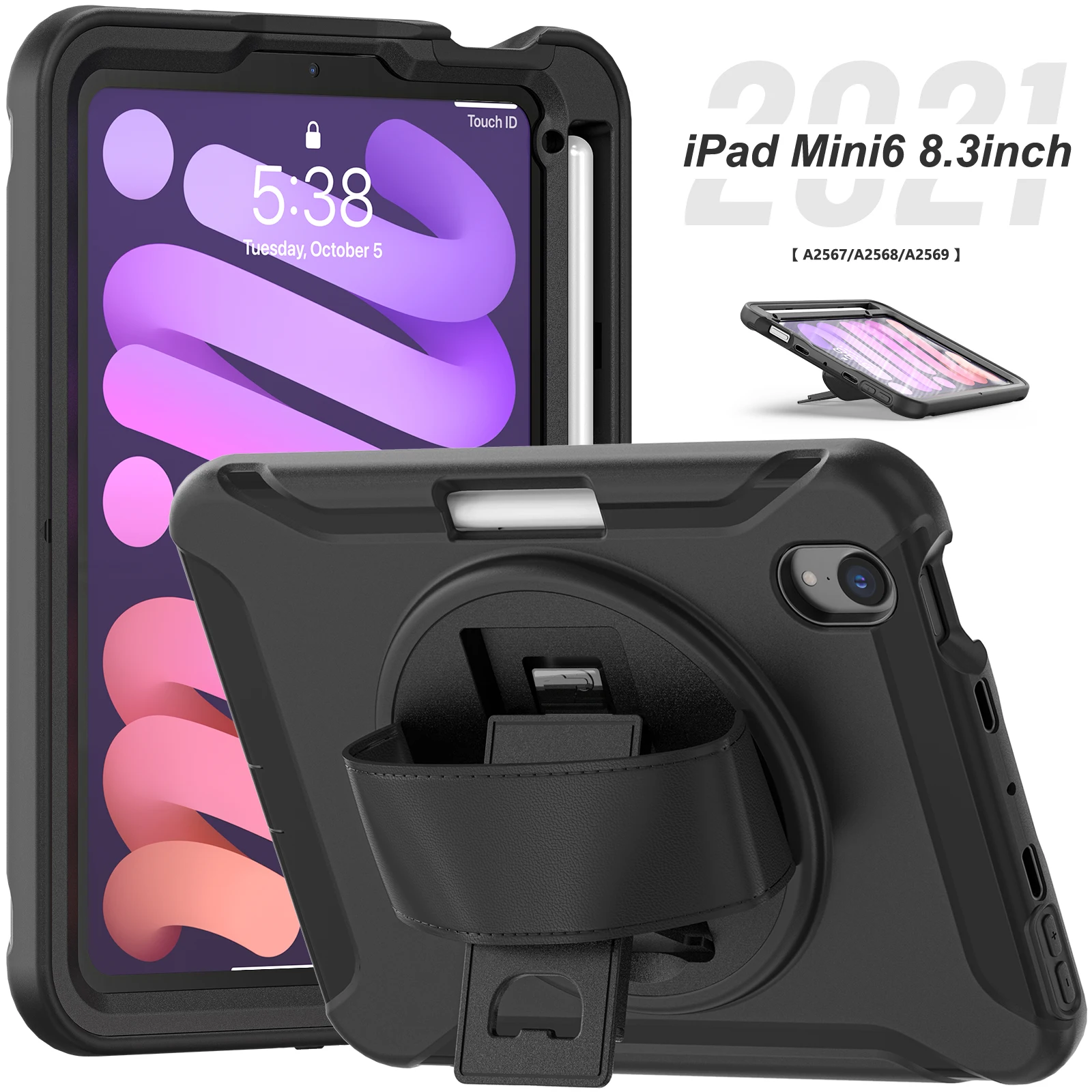 

Stand Case Universal For iPad Mini 7 A17 Pro 2024 Mini 6 2021 8.3" A2993 A2995 A2996 A2567 A2568 A2569 360 Rotating PC-TPU Cover