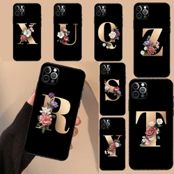 Elegant Floral Alphabet Font Letter Phone Case For iPhone 15 14 16 Pro Max 13 12 Mini 11 16 Pro Max XS X XR Plus Cover