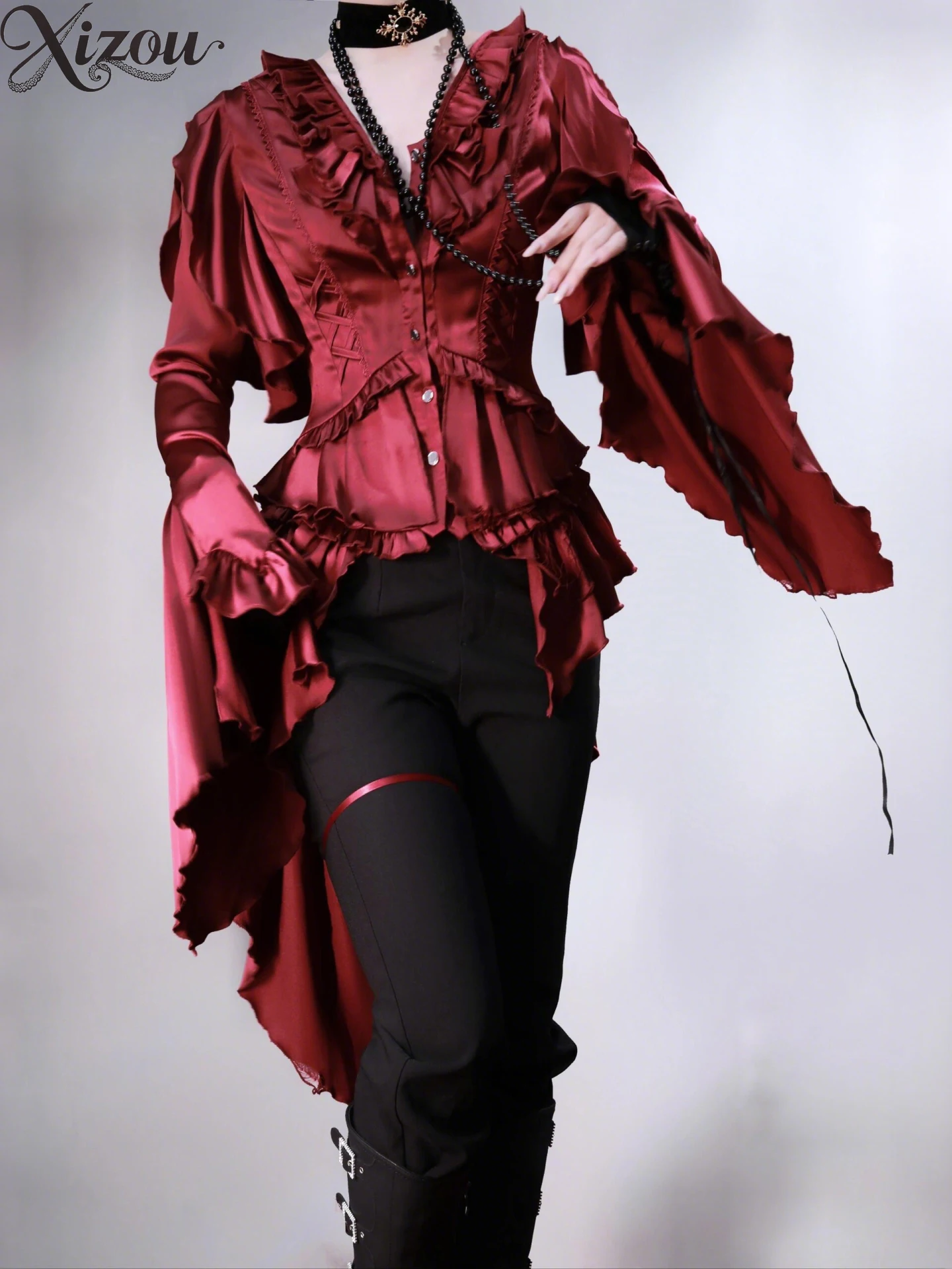 

2025 New Fashion Vintage Style Subculture Gothic Lolita Inner Shirt Solid Color Spring Autumn Women's Long Sleeve Tops