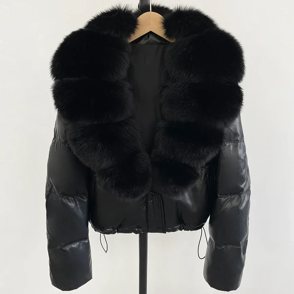 OFTBUY Fur Store 90% White Duck Down Jacket Women Large Natural Fox Fur Collar Winter Short Waterproof PU Puffer Coat Female