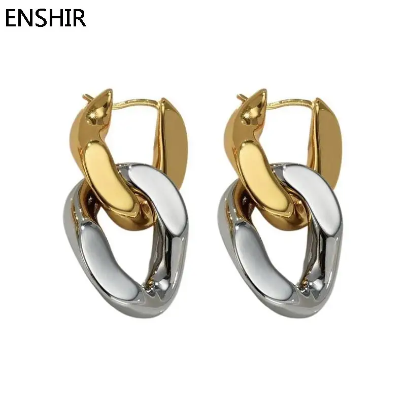 ENSHIR Geometric Thick Chain Tassel Hoop Earrings for Women Trendy Party Jewelry Accessories Wholesale