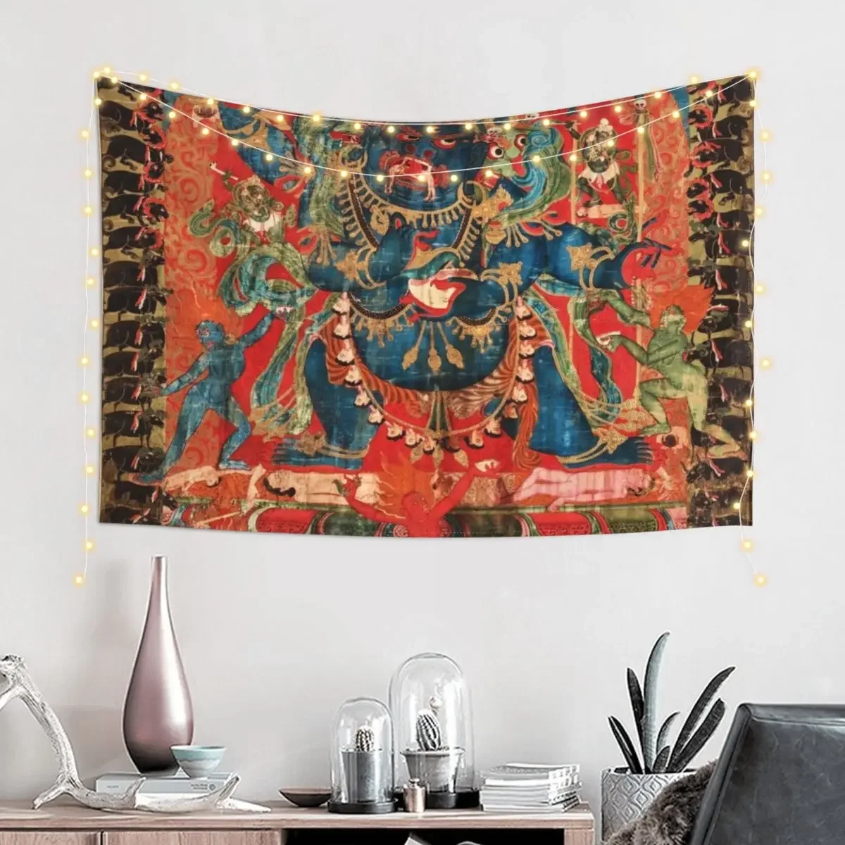 Mandala 143 Mahakala Chaturmukha Four Faced Tapestry Decoration Room Room Decorator Room Decor Tapestry