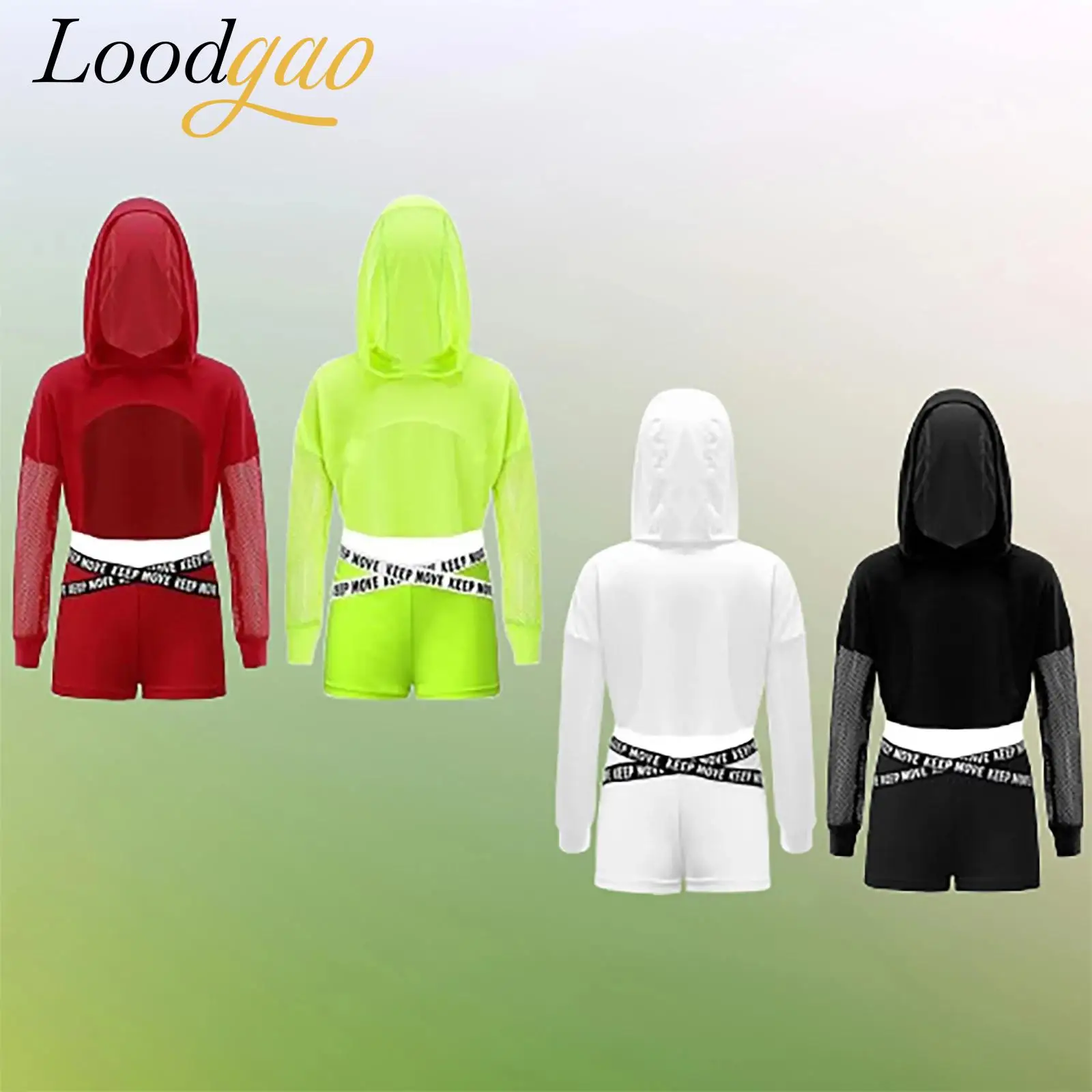 

Kids Girls Street Dance Hip Hop Outfit Athletic Tracksuit Crop Top Sweatshirt with Booty Shorts Suits 3Pcs Clothing Sets