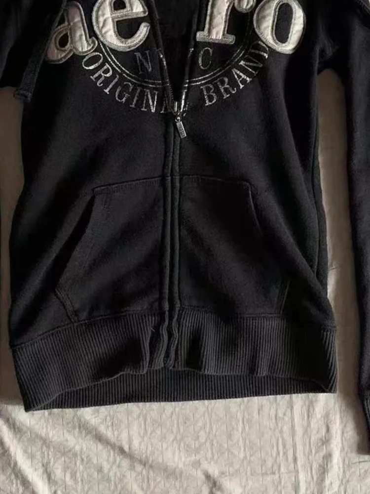 Felpe con cappuccio vintage estetiche da donna anni '90 streetwear gotico cappotto con cappuccio con cerniera nera felpa casual moda autunno manica lunga novità