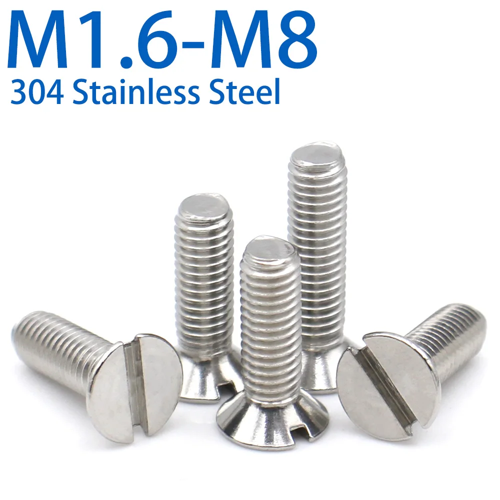 5-40pcs M1.6 M2 M3 M4 M5 M6 M8 304 Stainless Steel Slotted Countersunk Head Machine Screw Flat Head Slotted Screws Machine Bolts