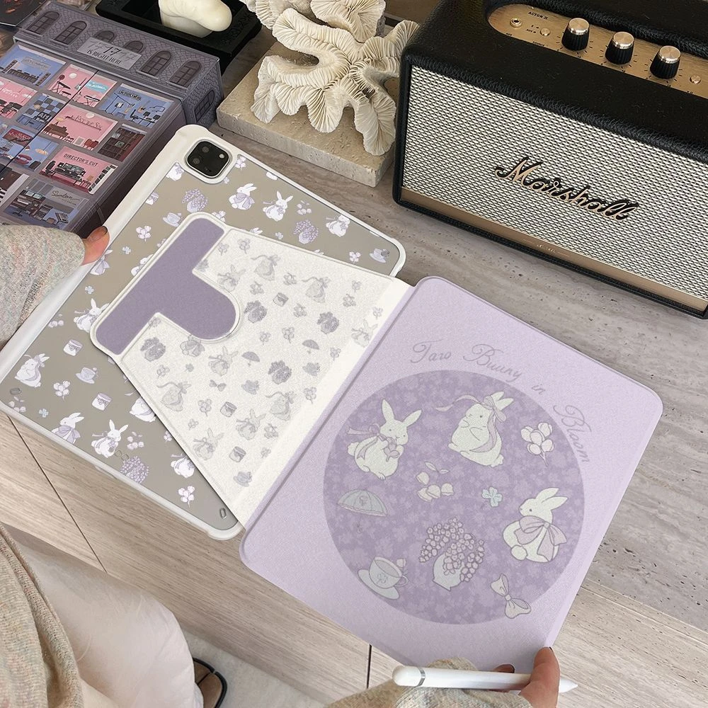 Purple Floral rabbit Tablet Case For iPad Pro 11 12.9 13 A16 M2 M4 M3 M5 Shell 9.7 10.2 5/6/7/8/9/10/11th Mini Air 3 4 5 6 Cover