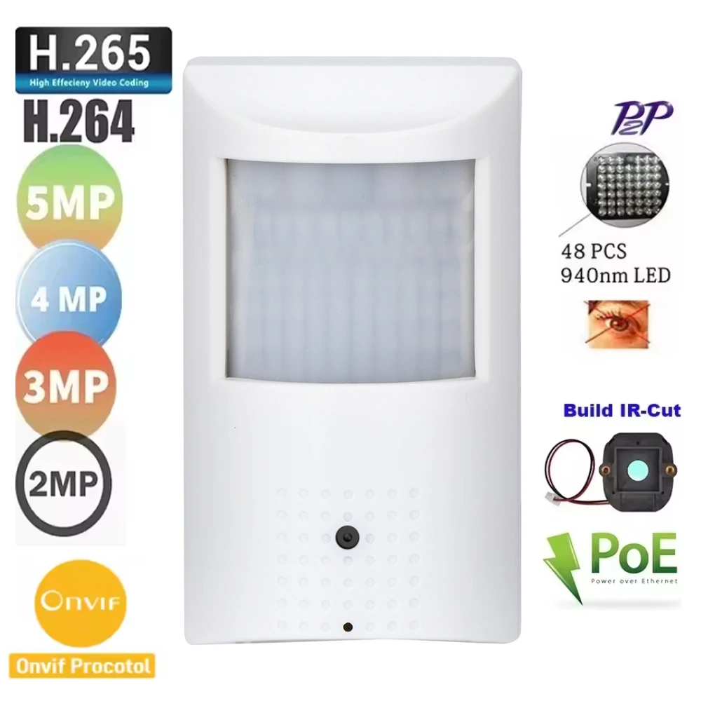 POE Audio 940nm ONVIF IR H.265 5MP IP Camera Mini PIR LED Indoor Security CCTV System Video Surveillance IPC HD Cam P2P HiEasy