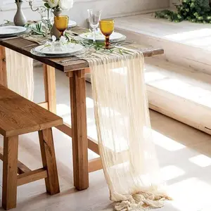 Semi-sheer gauze table runner sage cheesecloth, dining table, vintage wedding party, Christmas banquets, cake decoration 8 Main Sales Table Path - №2