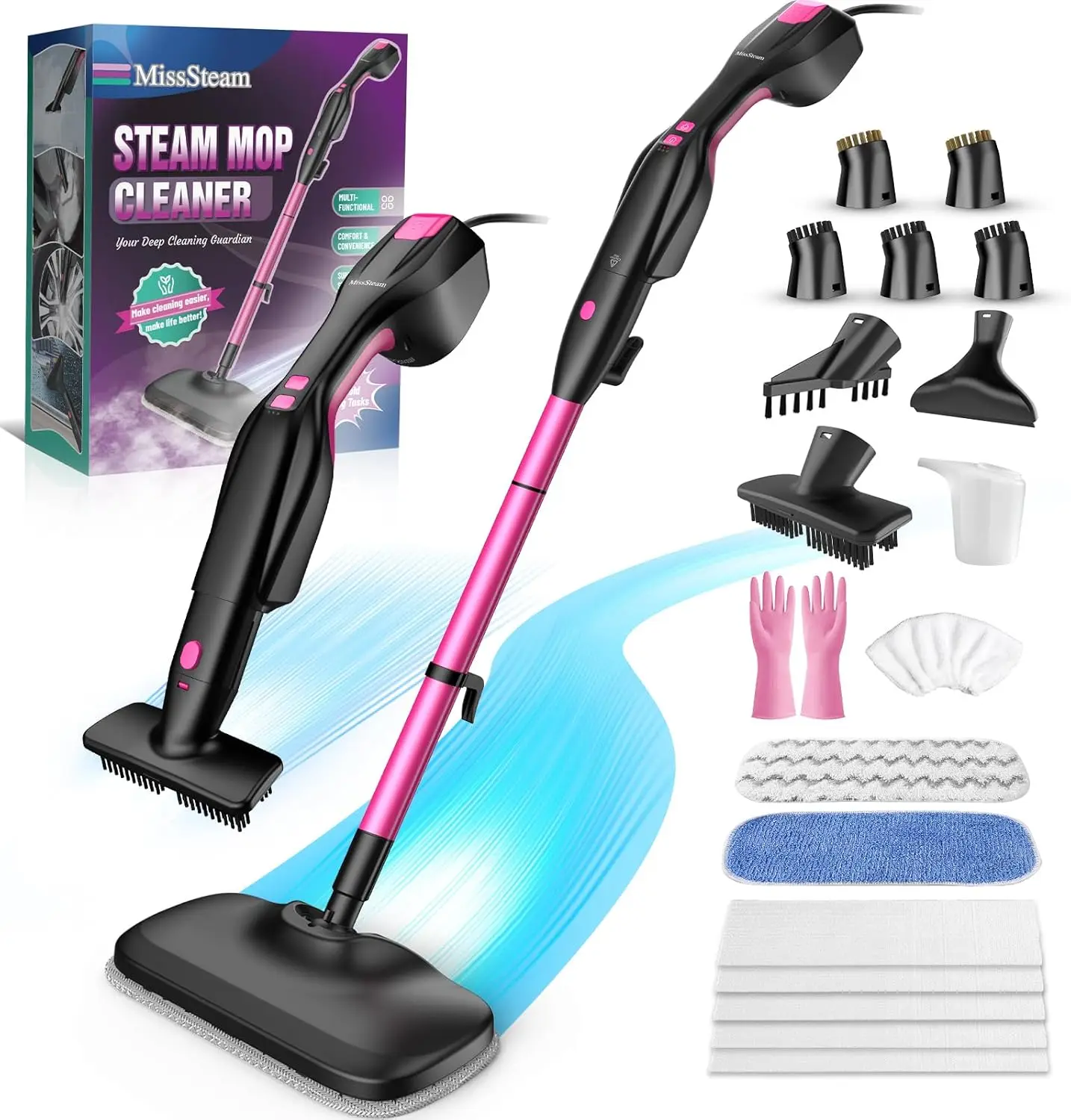 

Standable Safe & High Temp Steam Mop Cleaner for Deep Cleaning, Powerful MultiPurpose and Heavy Duty Handheld Steam