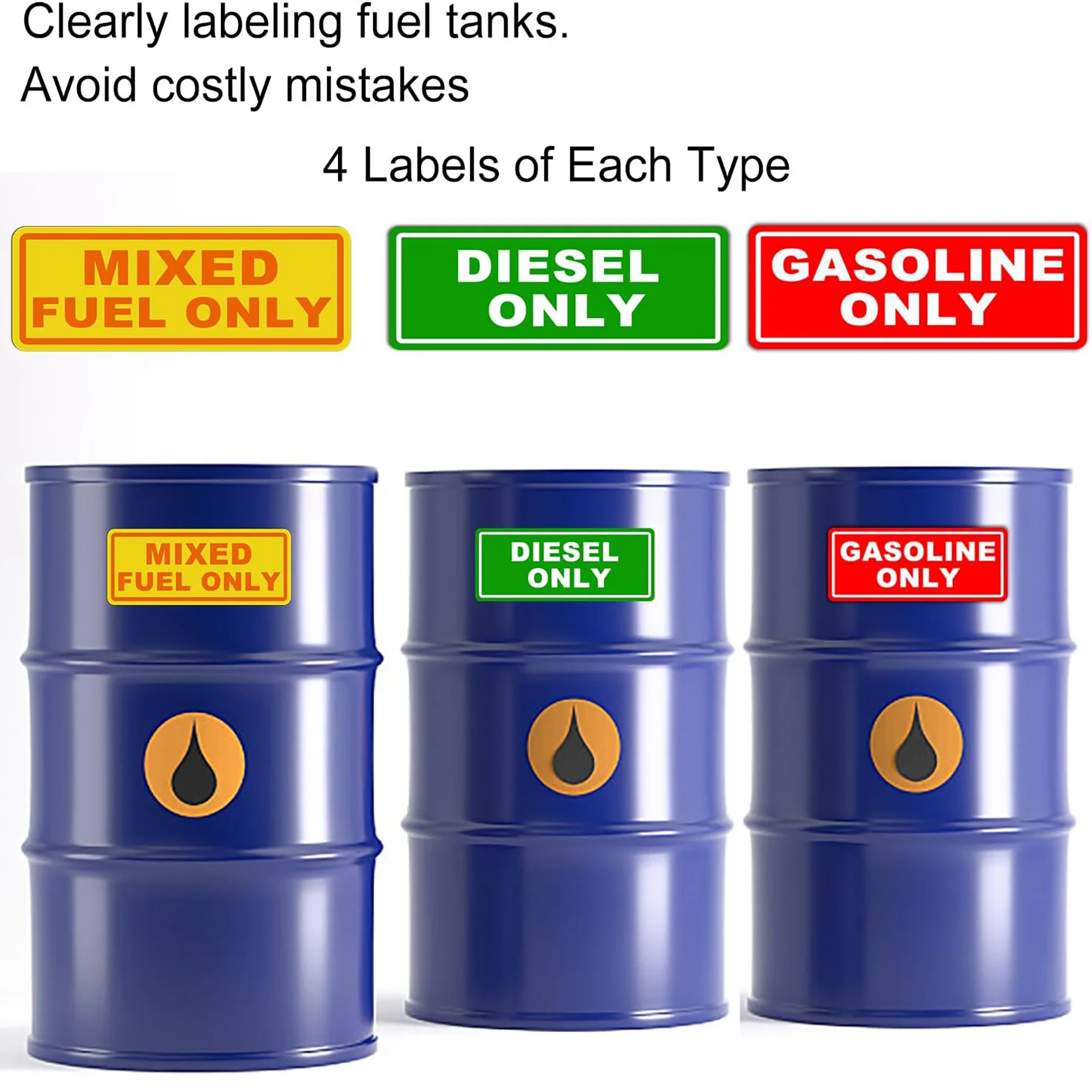 2 x 6 Inch Self Adhesive Vinyl Decal Mixed Fuel Identification Sticker for Car Truck Fuel Tank Door Usual Warning Sign