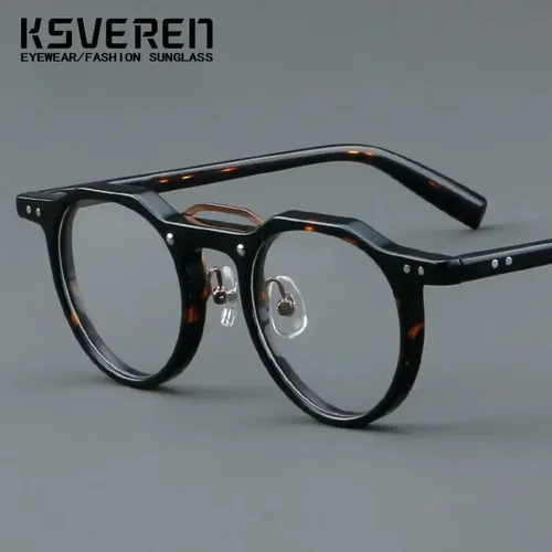 Imagen 2 del producto KSVEREN, gafas de lectura con montura de acetato Vintage para hombres y mujeres, gafas ópticas con remaches redondos a la moda, gafas graduadas transparentes