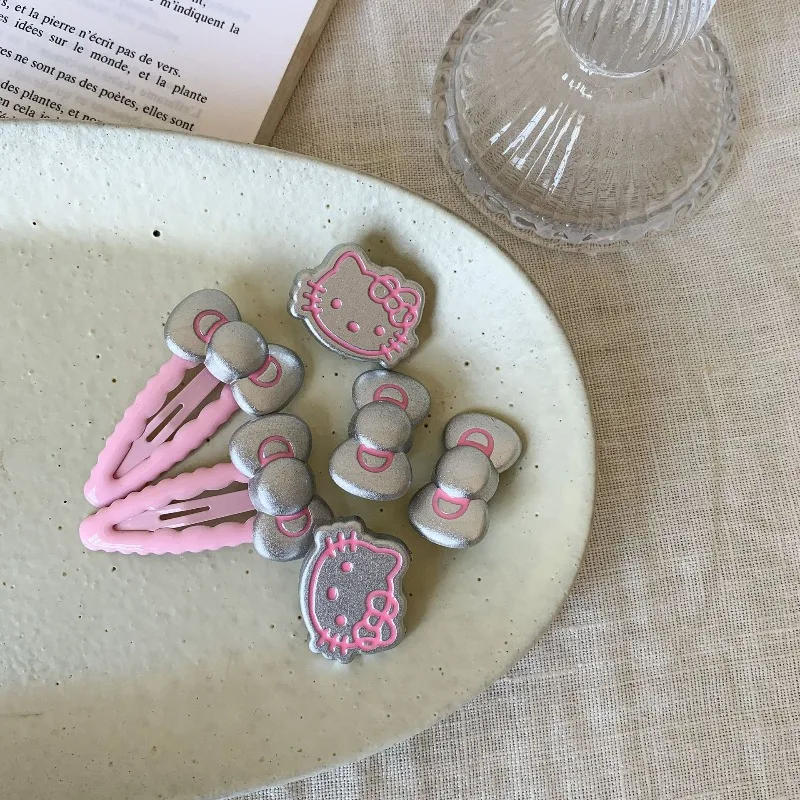 Grampos de cabelo de desenho animado kawaii para meninas, grampos de cabelo com estampa de leopardo e laço, acessórios fofos para cabelo para crianças, uso diário de festa f1005