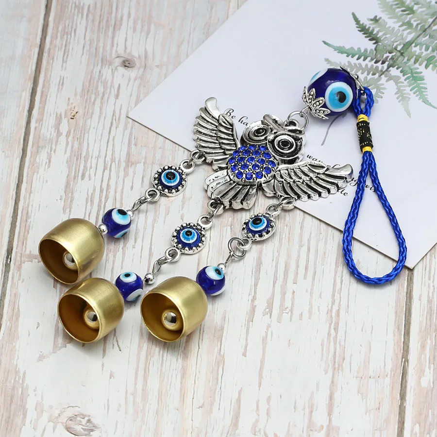 1pcs Blue Eye Spread Wing Owl Bell Wind Chime For Outdoor Courtyard Corridor Window Lattice Wall Car Decoration