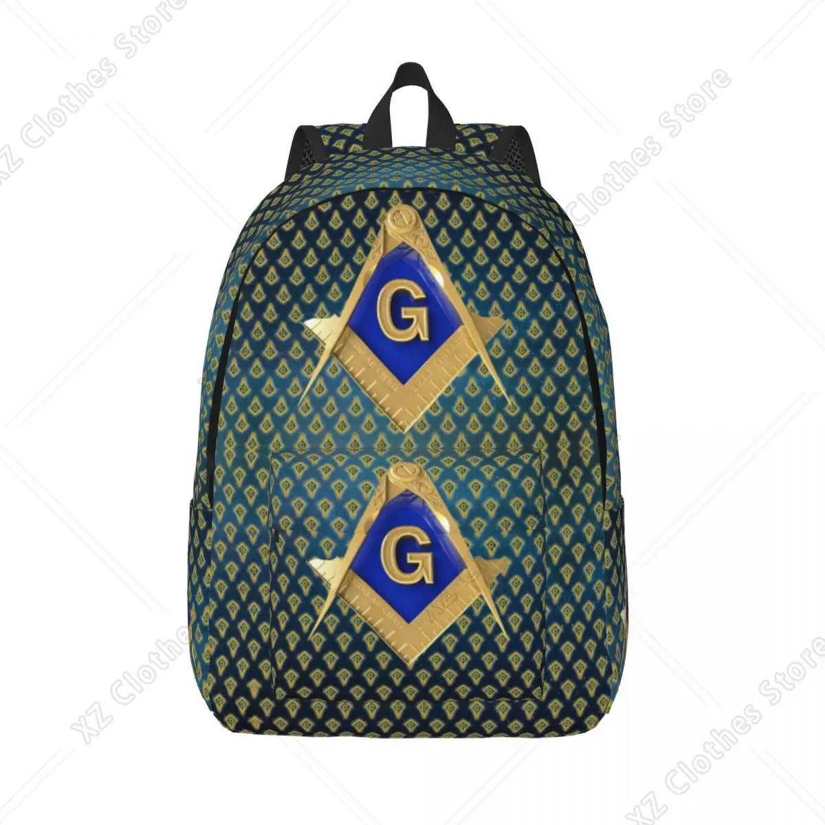 Custom Freemason Square & Compass Gold Masonic Travel Canvas Backpack Men Women School Computer Bookbag Student Daypack Bags