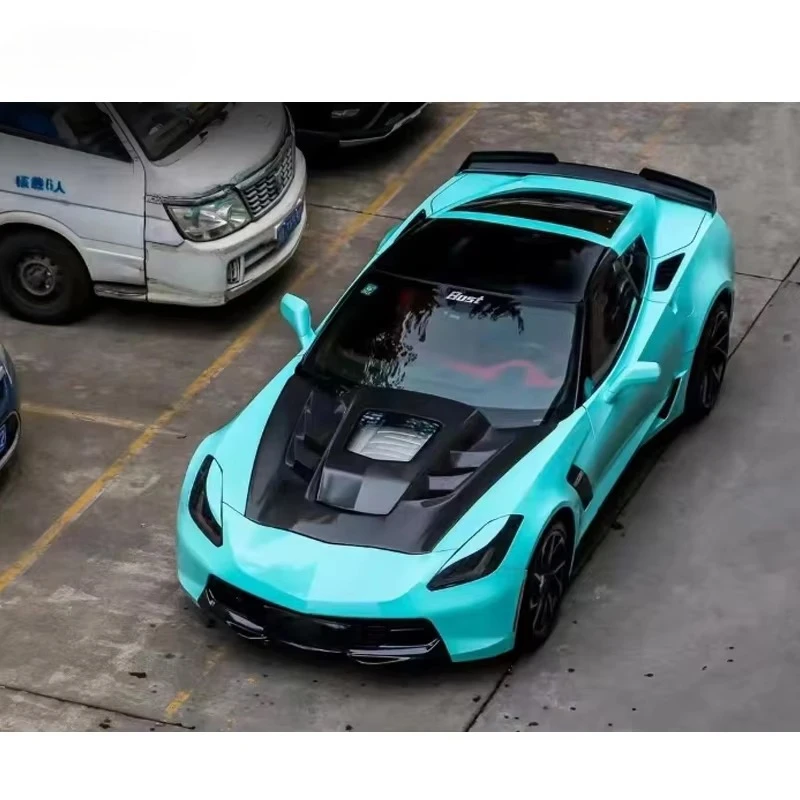 For 14-19 Chevrolet Corvette C7 Special Transparent Glass Style Carbon Fiber Engine Hood Automotive Carbon Fiber Engine Cover
