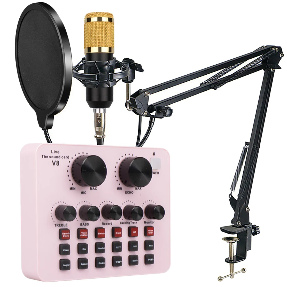 

Condenser Microphone Set With V8 Live Sound Card Microphone Suspension Arm For Recording And Live Broadcasting