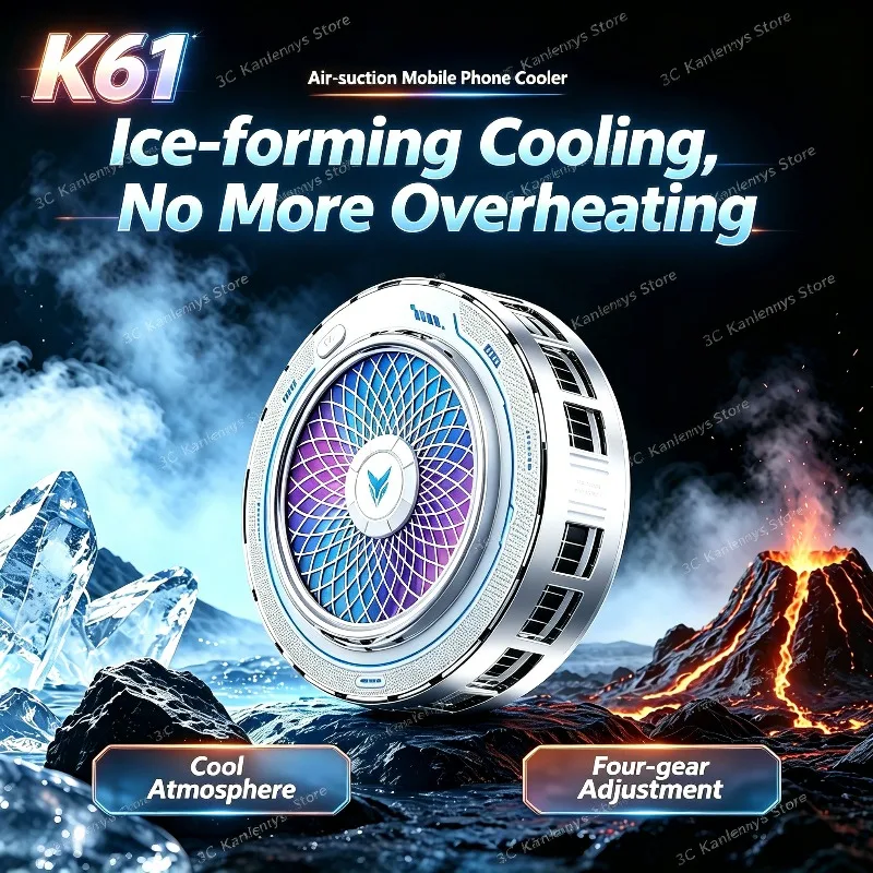 K61 Mobile Phone PUBG Game Cooler Magnetic/ Back-clip 2 in 1 Ice Cooling Radiator with Digital Display for IPhone Samsung Xiaomi