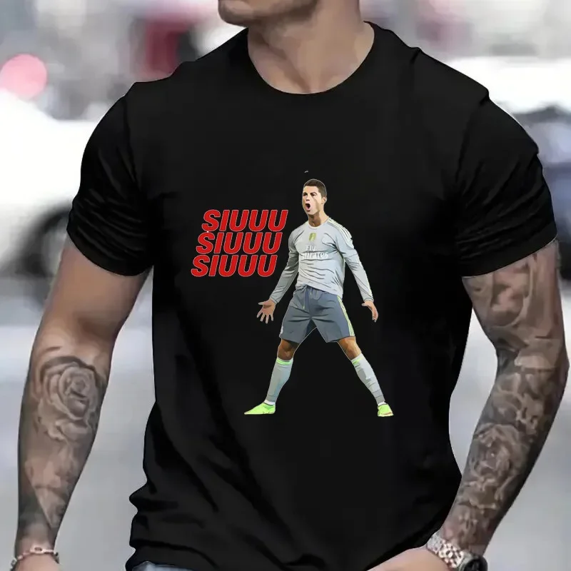 تي شيرت فضفاض بأكمام قصيرة CR7 Star مادة مشروط مقاس أوروبي للكبار تي شيرت جرافيك برقبة دائرية مريح للتنفس