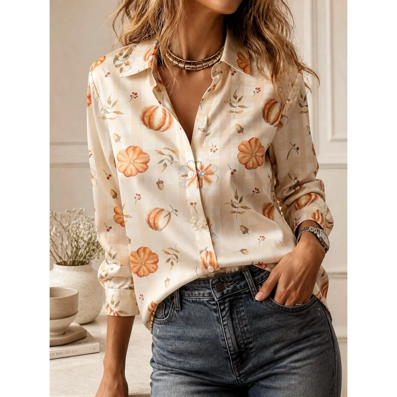 2026Fashion lapel collar long sleeve shirt all-match elegant ladies going out tops view 4